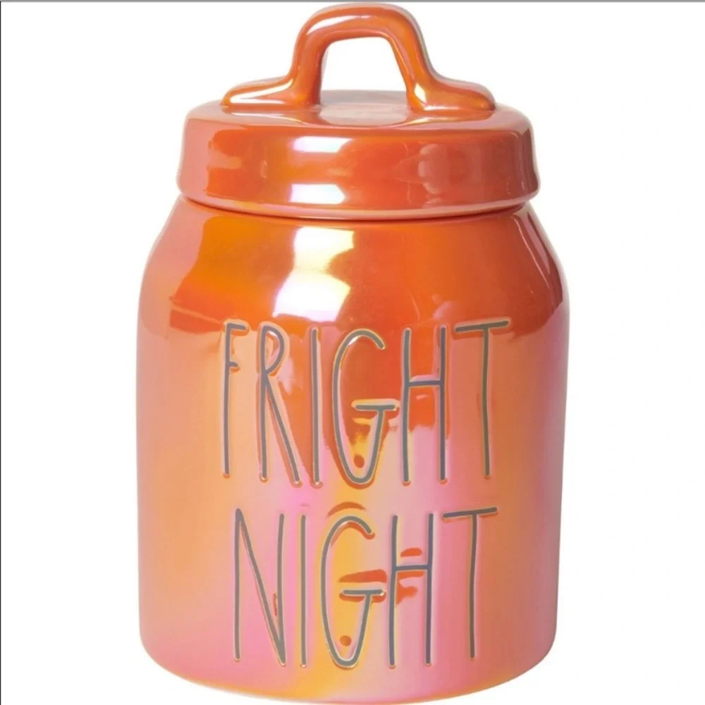 NWT Rae Dunn “Fright Night” Halloween Glazed Ceramic Canister Orange LL
